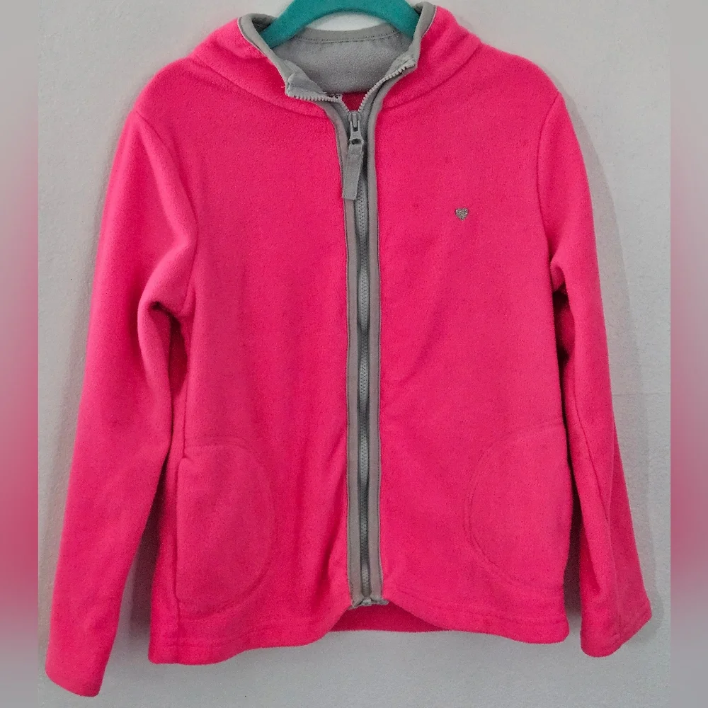 Carters Pink Fleece Zip Up Jacket Kids Size‎ 6 Heart Detail